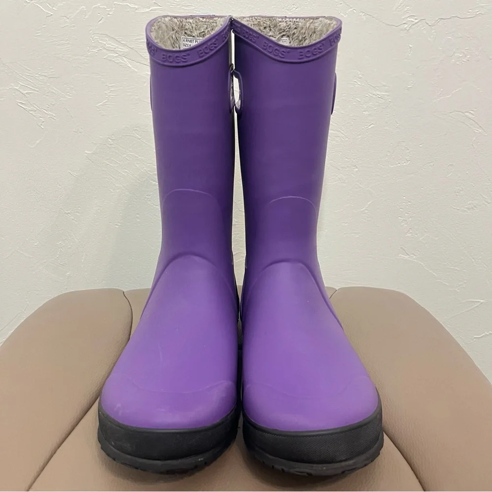 Bogs Rain Boots Purple Plush Faux Fur Lined Youth Size 6